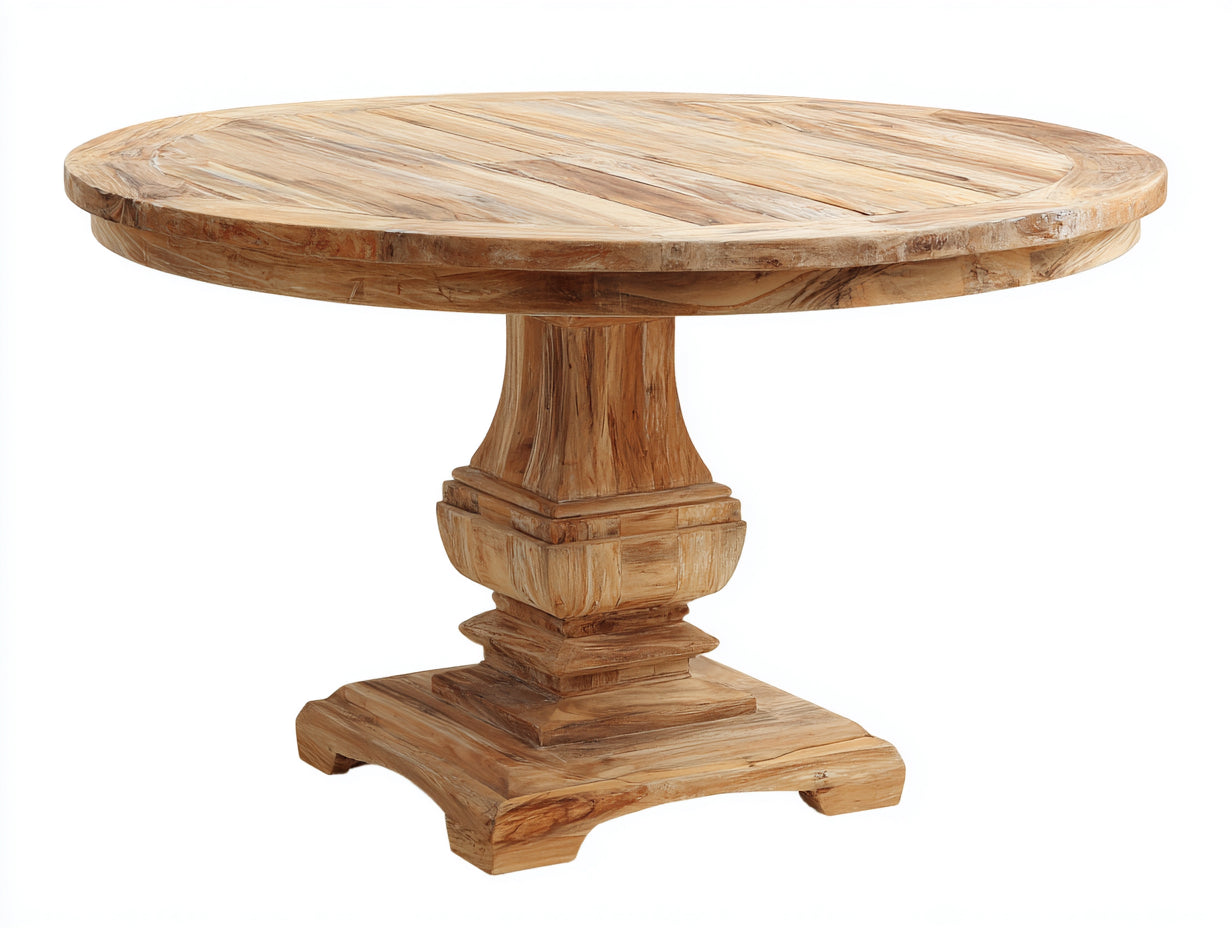 Tavolo da giardino - Legno - 140x140x76 cm - Marrone naturale - Stile rustico con base centrale