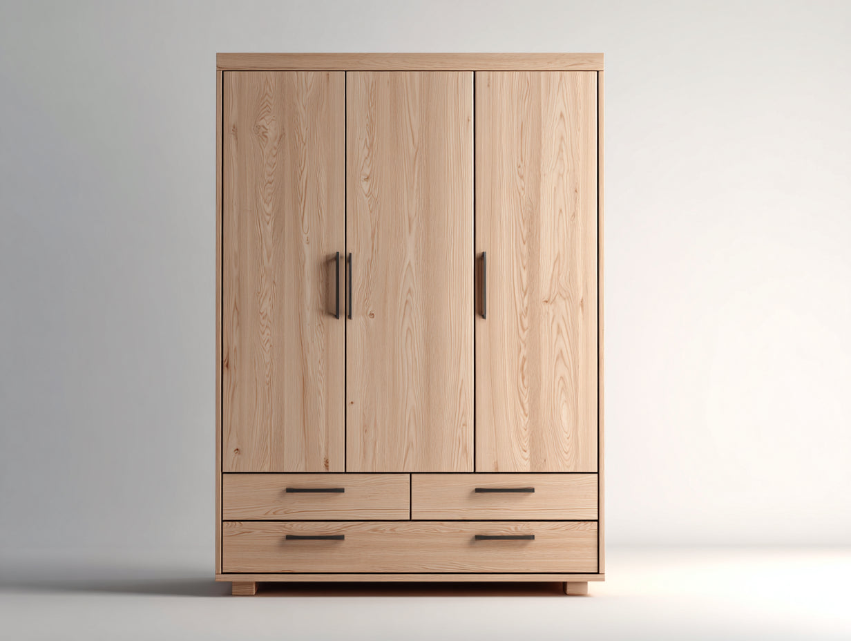 Armadio-Legno-Metallo-130x53x185 cm-legno chiaro-nero-moderno