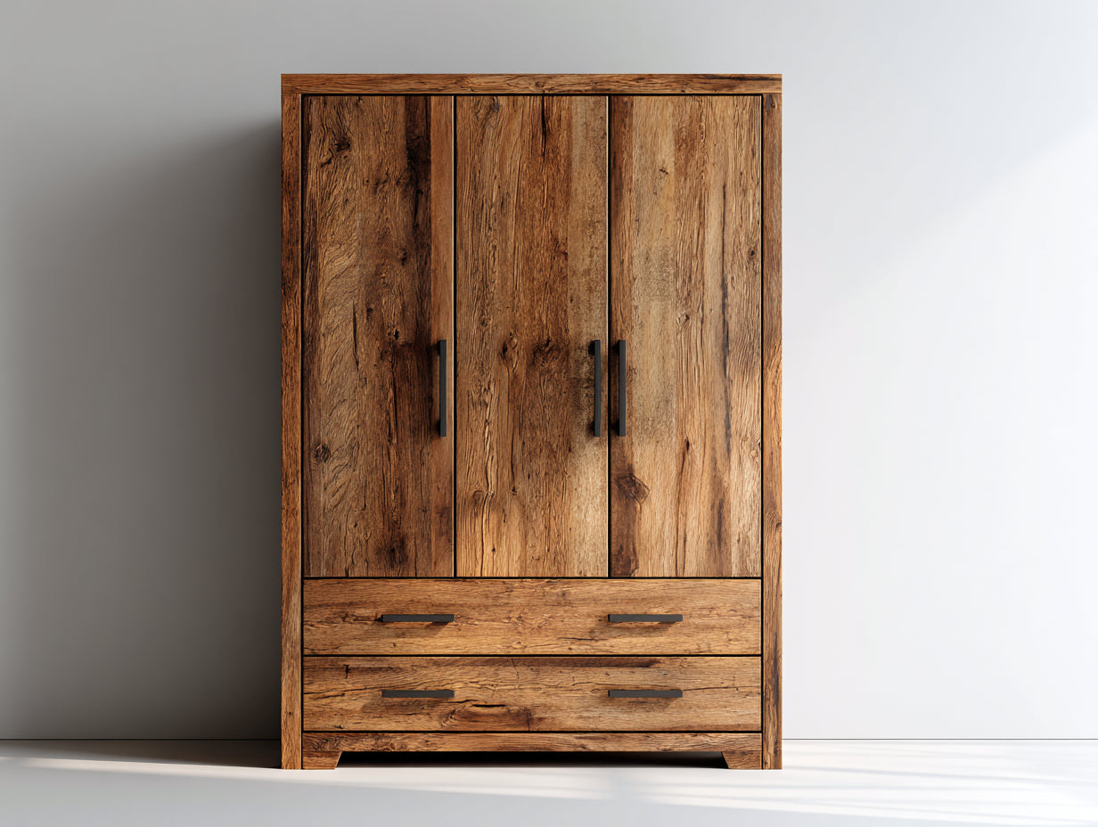 Armadio-Legno-Metallo-140x55x190 cm-marrone-nero-rustico