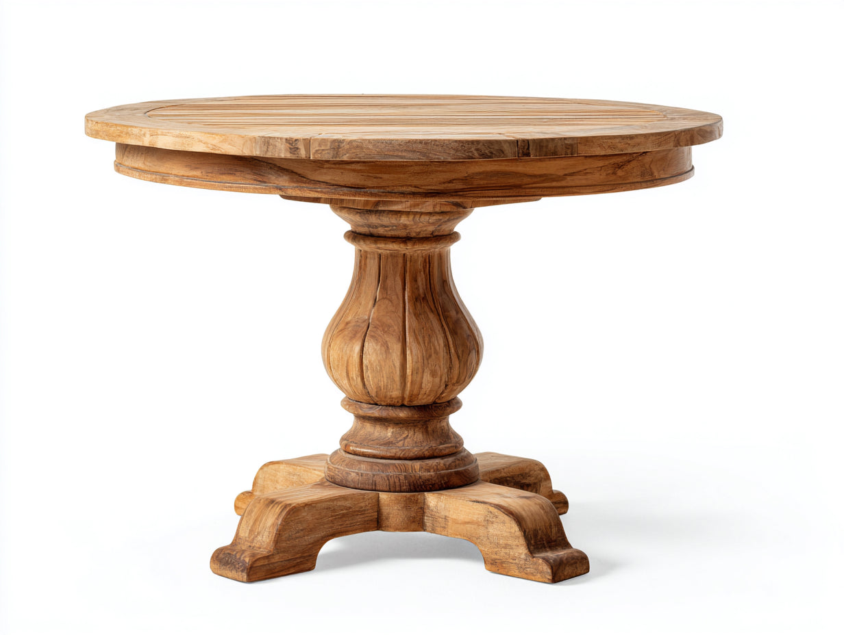Tavolo da giardino - Legno - 130x130x76 cm - Marrone naturale - Stile rustico con base tornita