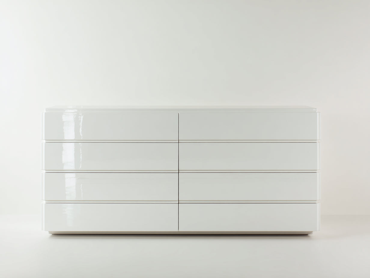 Cassettiera-legno laccato-160x45x82 cm-bianco lucido-stile moderno