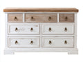Cassettiera-legno-metallo-142x47x86 cm-bianco anticato-marrone naturale-stile rustico