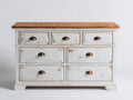 Cassettiera-legno-metallo-138x46x84 cm-bianco anticato-marrone naturale-stile rustico