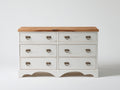 Cassettiera-legno-metallo-128x43x78 cm-bianco anticato-marrone naturale-stile rustico