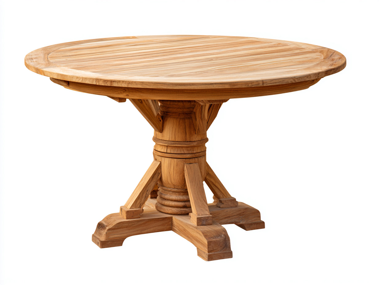 Tavolo da giardino - Legno - 145x145x76 cm - Marrone naturale - Stile rustico con base centrale