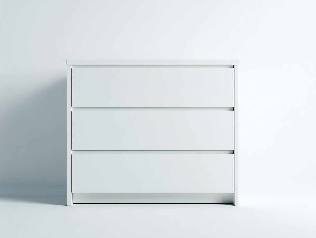 Cassettiera-legno laccato-96x40x85 cm-bianco opaco-stile minimalista