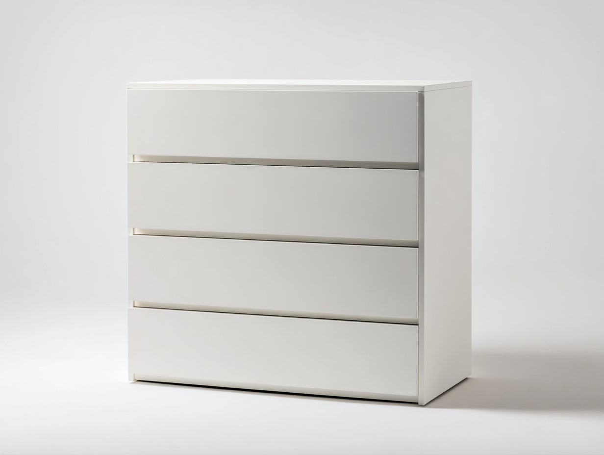 Cassettiera-legno laccato-104x43x97 cm-bianco opaco-stile minimalista