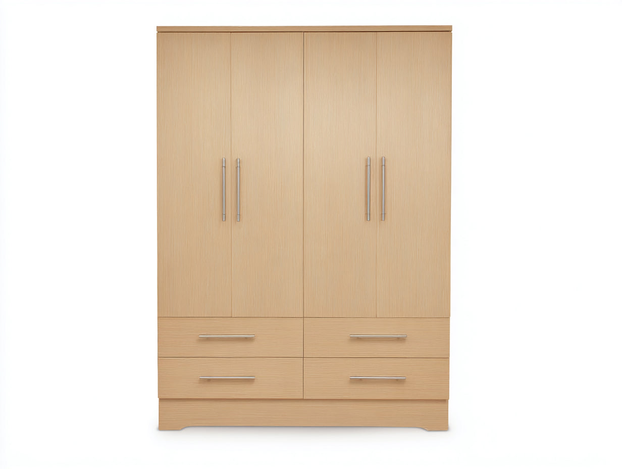 Armadio-Legno-Metallo-155x54x190 cm-legno chiaro-argento-moderno