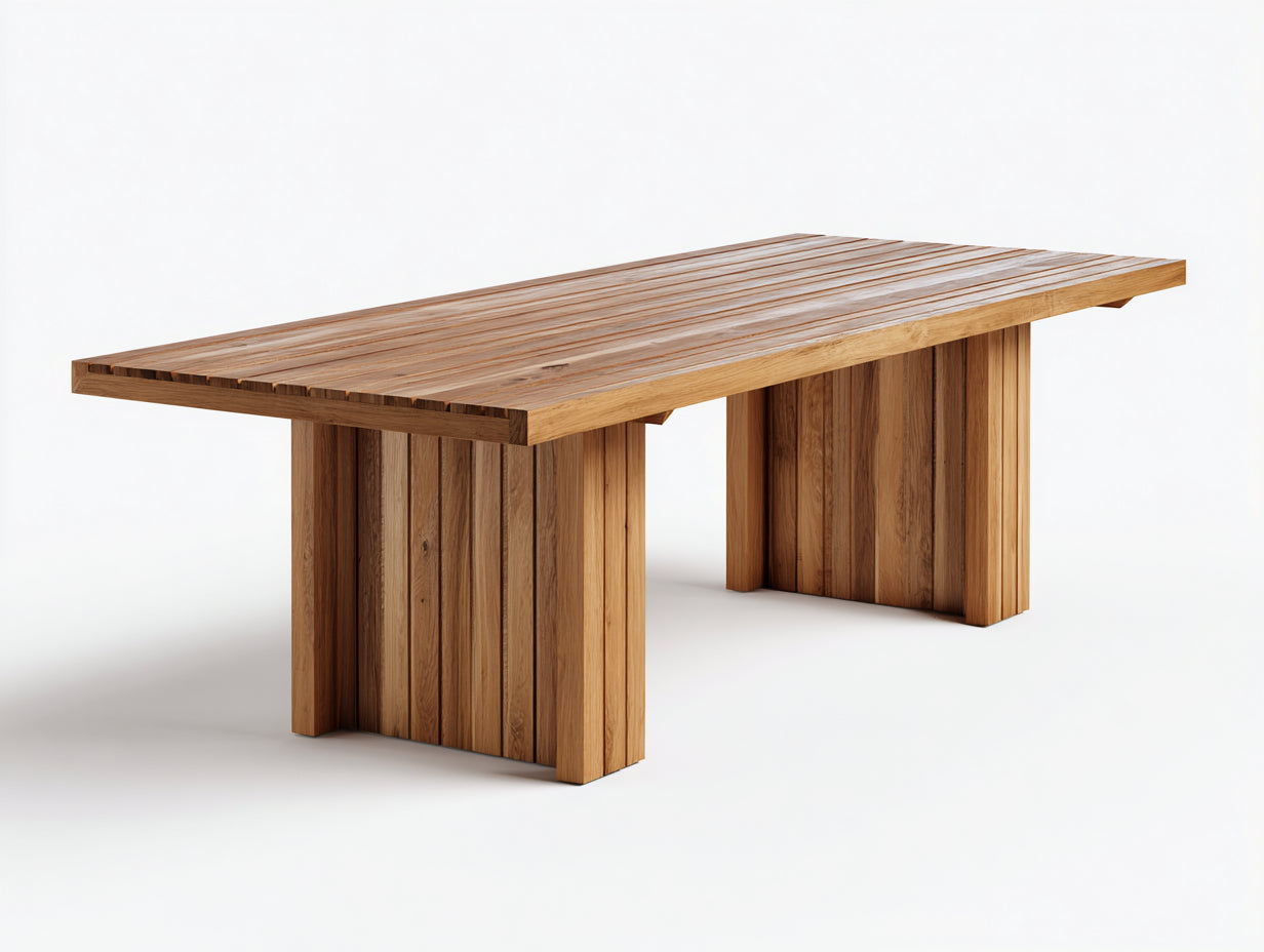 Tavolo da giardino - Legno - 230x95x76 cm - Marrone naturale - Stile moderno a doghe