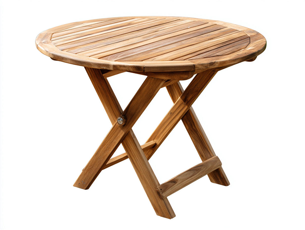 Tavolo da giardino - Legno - 115x115x74 cm - Marrone naturale - Stile pieghevole rotondo