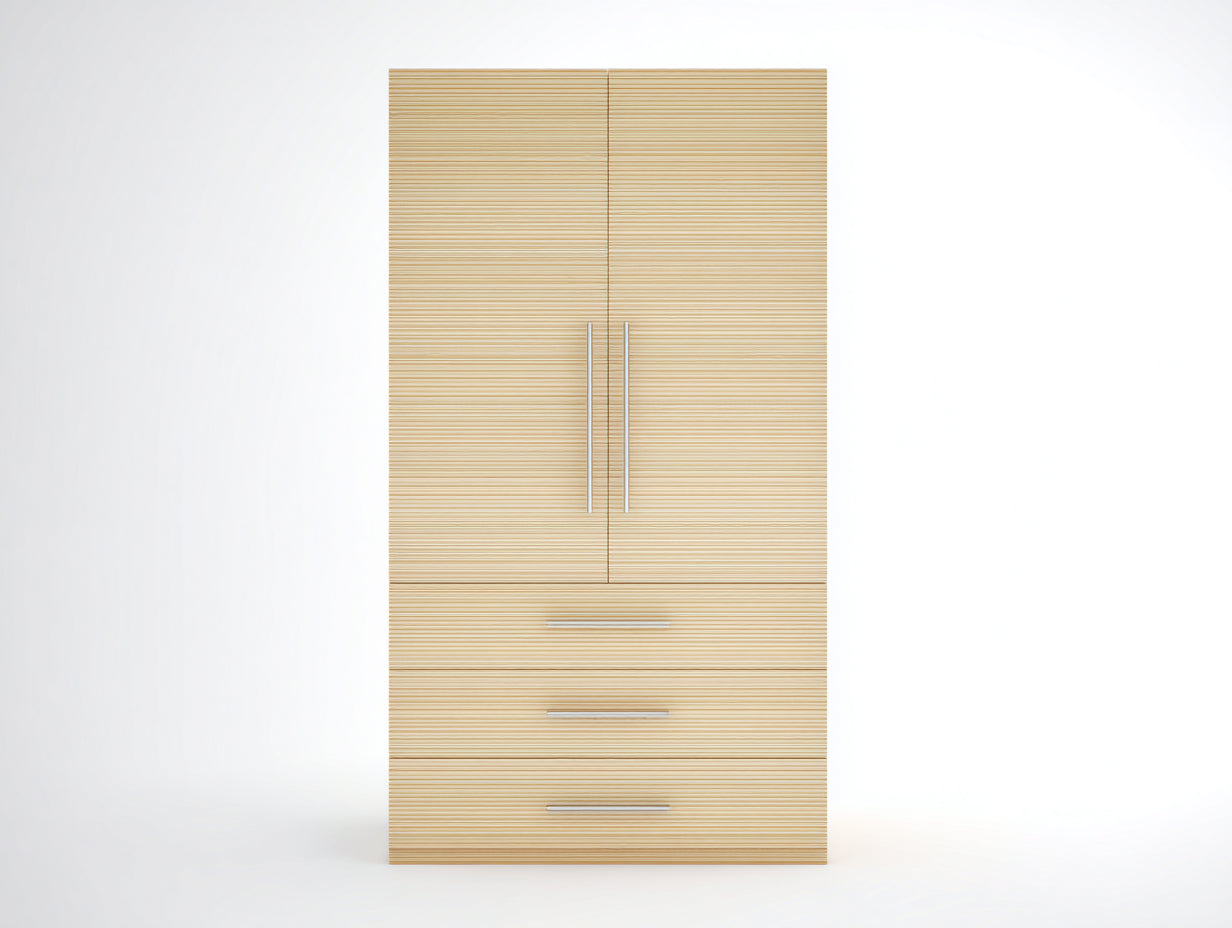 Armadio-Legno-Metallo-95x48x198 cm-legno chiaro-argento-minimalista
