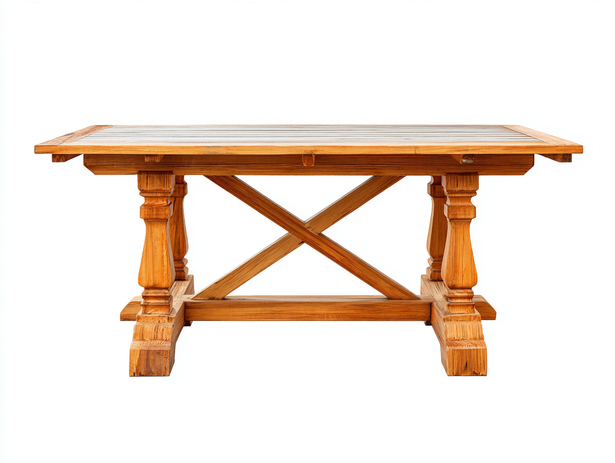 Tavolo da giardino - Legno - 210x95x76 cm - Marrone naturale-Grigio chiaro - Stile rustico con base a croce