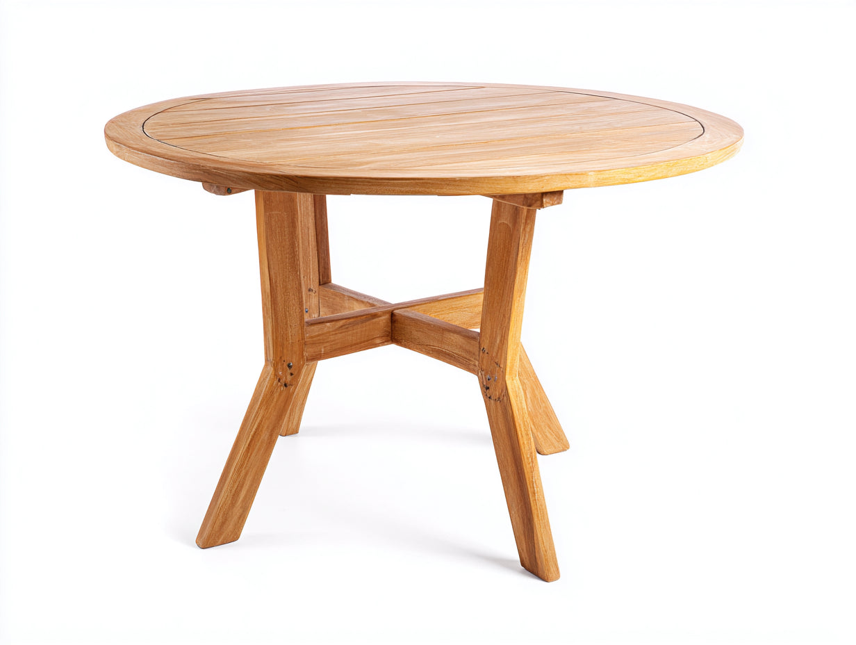 Tavolo da giardino - Legno - 125x125x75 cm - Marrone naturale - Stile moderno con piano rotondo