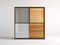 Armadio-Legno-Vetro-Metallo-180x62x210 cm-legno chiaro-nero-moderno